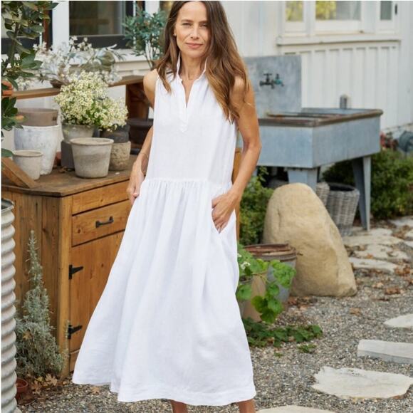 Frank & Eileen Daphne Sleeveless Dress In White Washed Linen Maxi Size XS - Picture 1 of 15